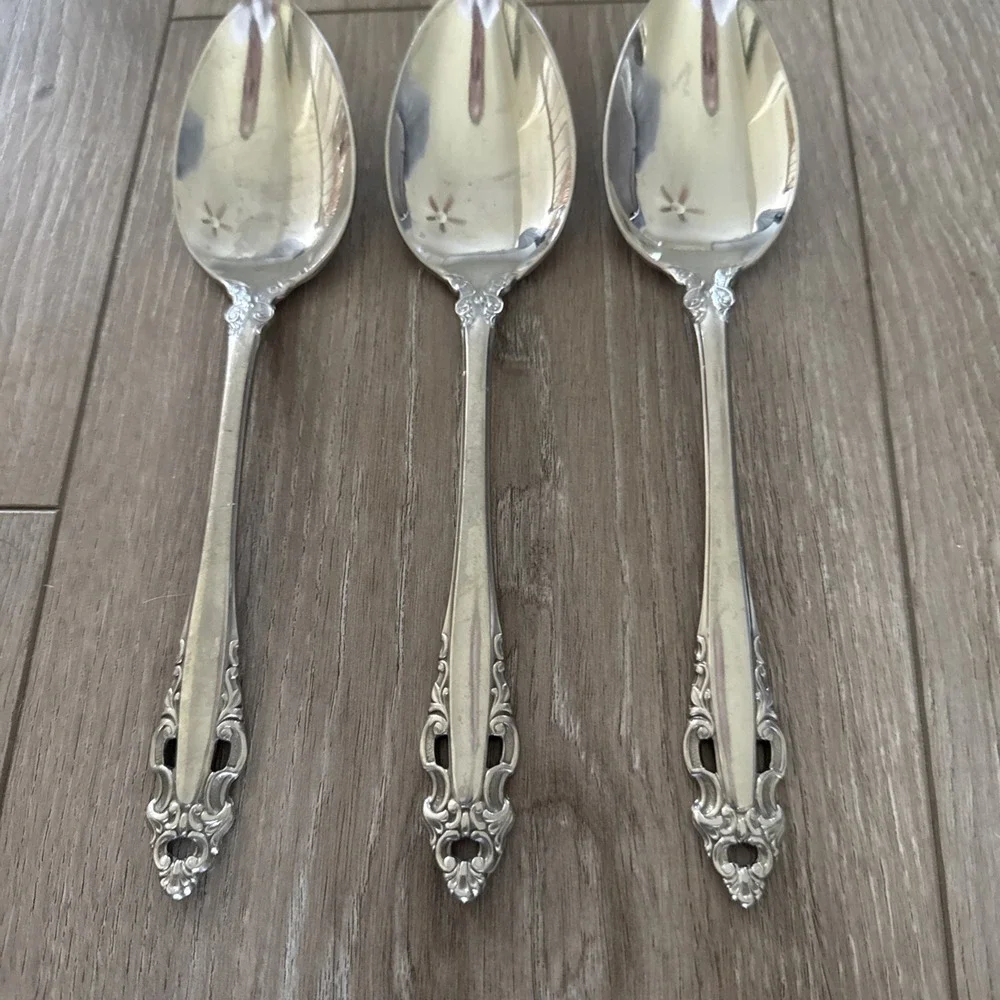 Set Of 3 Gorham PIERCED BAROQUE Stainless Steel Solid Serving Spoons 8‎ 5/8
